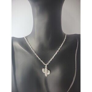 New Handmade Necklace Chain Silver Tone Pendant Cactus Jewelry Costume